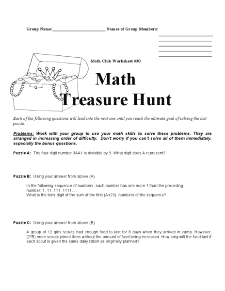 Worksheets Treasure Hunt Math Worksheet math treasure hunt 4th 8th grade worksheet lesson planet