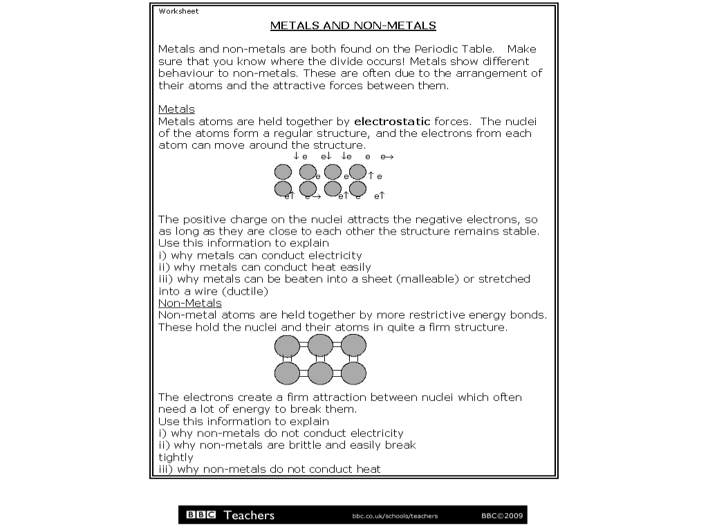 worksheet Metals And Nonmetals Worksheet metals and non 7th 8th grade worksheet lesson planet