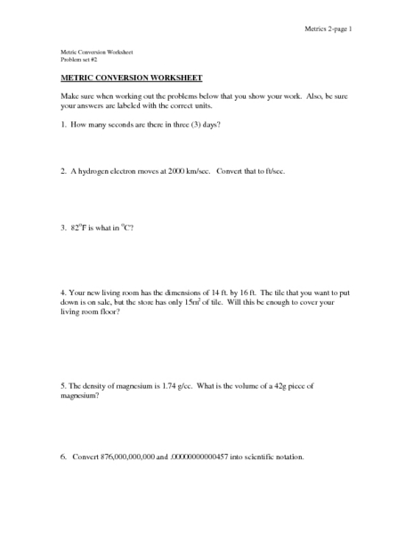 Worksheets Unit Conversion Worksheet Chemistry metric conversion worksheet 10th 11th grade lesson plan planet