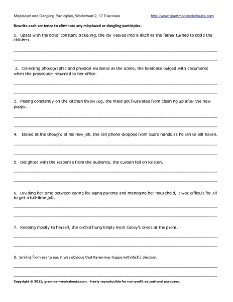 Worksheets Participles Worksheet misplaced and dangling participles worksheet 2 6th 8th grade lesson planet