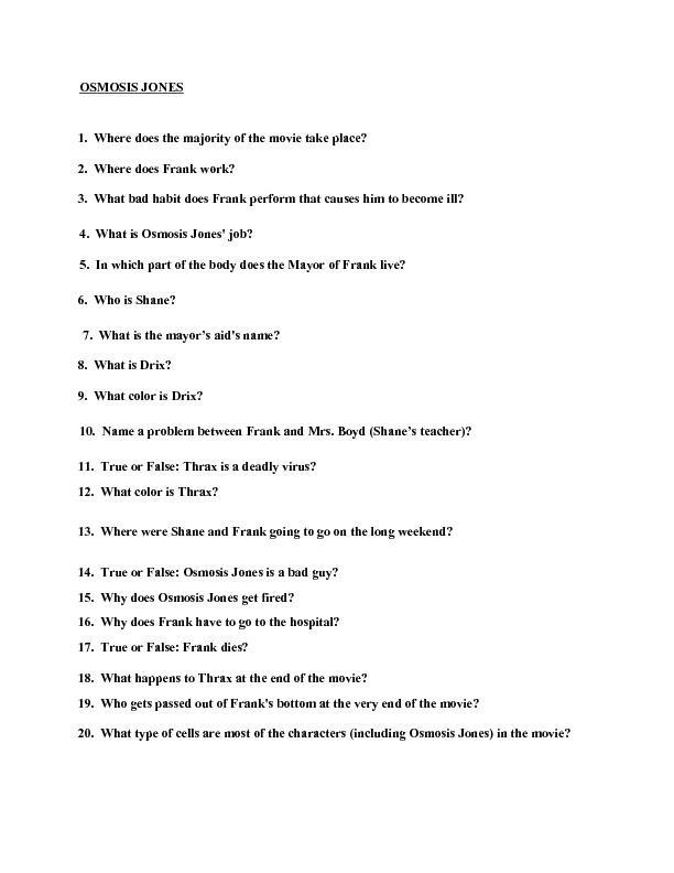 Worksheets Osmosis Jones Worksheet Answers movie quiz osmosis jones 4th 6th grade worksheet lesson planet