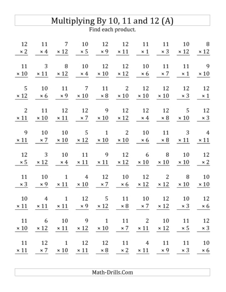 Worksheets Multiplying By 10 11 12 multiplying with 10 11 12 a 3rd 5th grade worksheet lesson planet