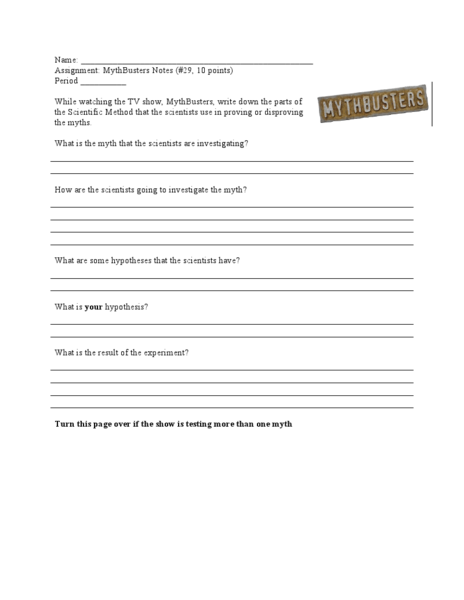 Printables Mythbusters Scientific Method Worksheet mythbusters notes 29 10 points 6th 7th grade worksheet lesson planet