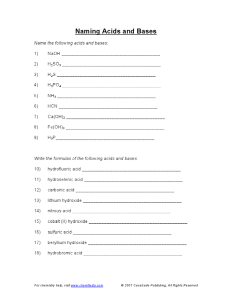 Worksheets Naming Acids Worksheet collection of naming acids and bases worksheet sharebrowse worksheet