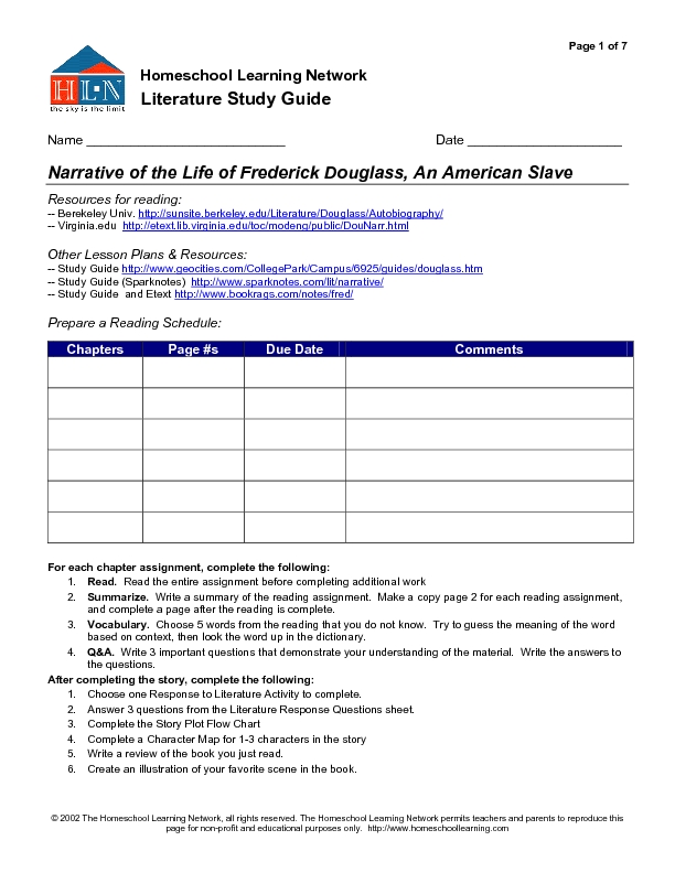 Printables Frederick Douglass Worksheet nonfiction study guide frederick douglass 8th 11th grade worksheet lesson planet