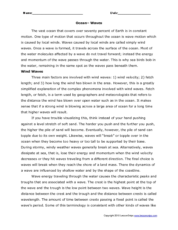 Pictures Ocean Waves Worksheet Beatlogcarnival Ocean Waves Worksheet Middle School K5 Education Resources