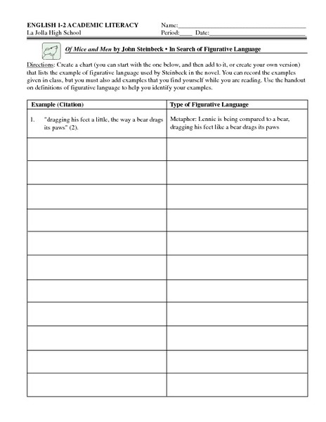 Printables Of Mice And Men Worksheet of mice and men by john steinbeck in search figurative language 6th 9th grade worksheet lesson planet