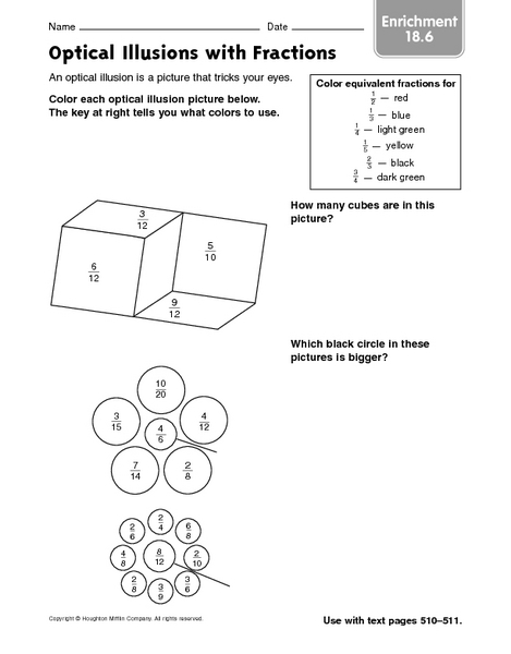 Worksheets Optical Illusion Worksheets math optical illusions worksheet intrepidpath with fractions enrichment 18 6 4th 6th grade