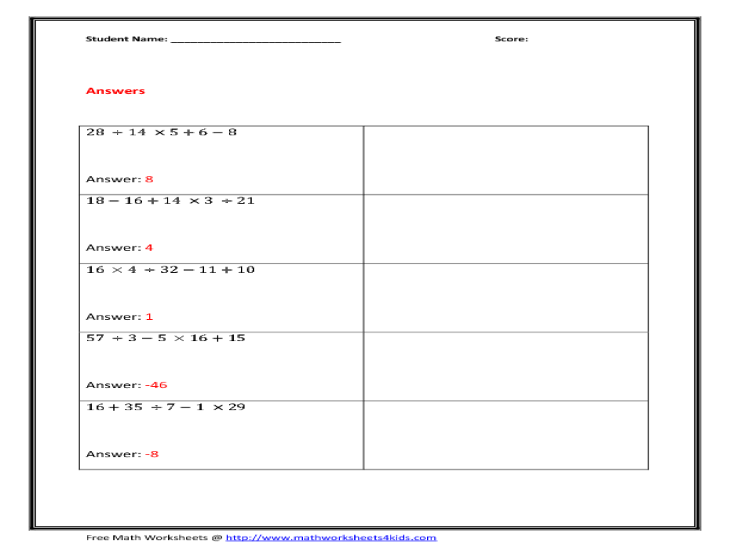 Worksheet Order Of Operations 4th Grade worksheet 4th grade order of operations mikyu free basic 4 8th lesson