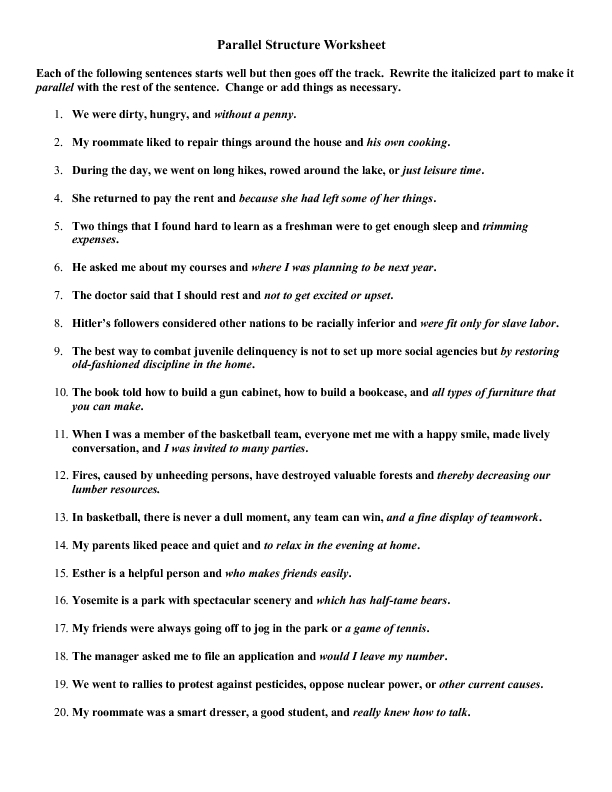 Printables Parallel Structure Worksheet parallel structure activity 7th 9th grade worksheet lesson planet