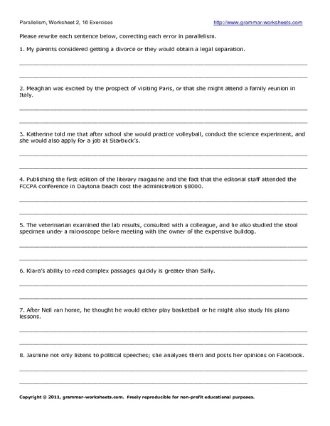 Printables Parallel Structure Worksheet parallelism worksheet 2 6th 9th grade lesson planet