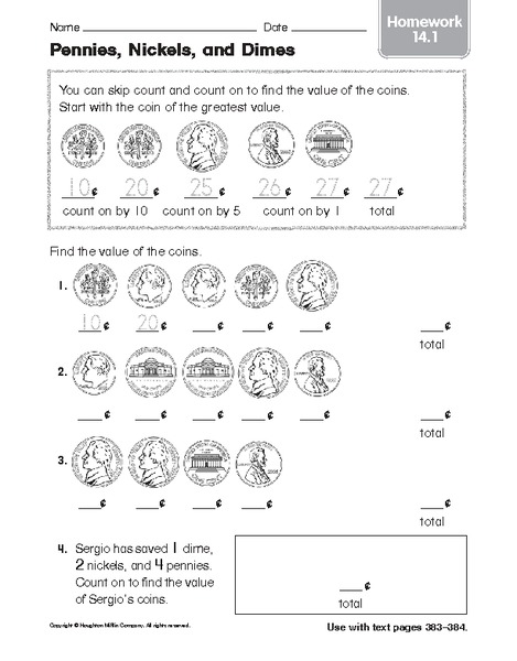 Worksheets Pennies Nickels Dimes Worksheets pennies nickels and dimes homework 1st 2nd grade worksheet lesson planet
