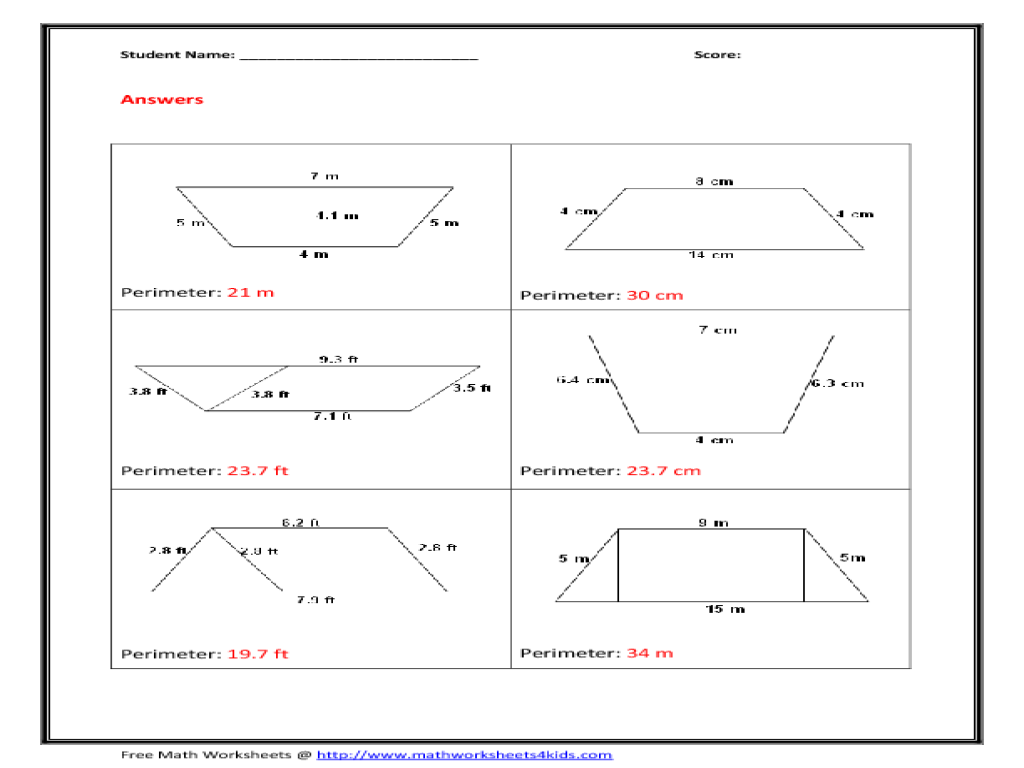 Worksheets Area Of Trapezoid Worksheet perimeter of trapezoid 10th grade worksheet lesson planet