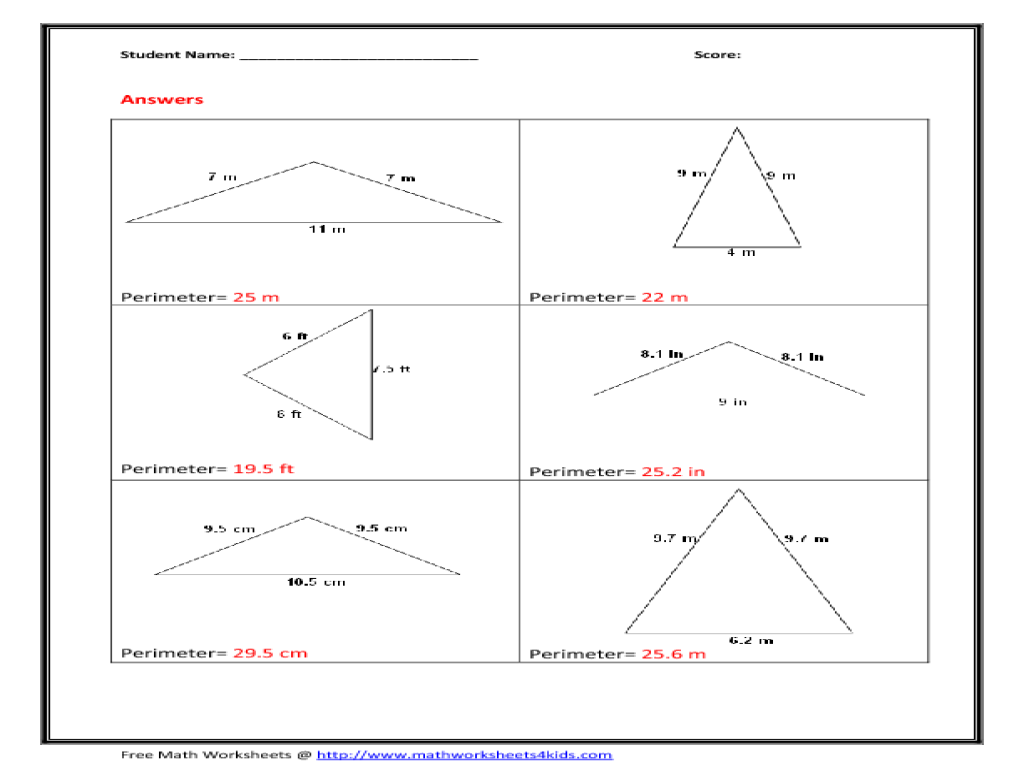 Printables Isosceles Triangles Worksheet perimetr of isosceles triangle 9th 10th grade worksheet lesson planet