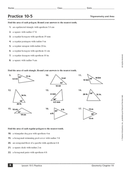 Printables Trigonometry Practice Worksheets practice 10 5 trigonometry and area 9th 12th grade worksheet lesson planet