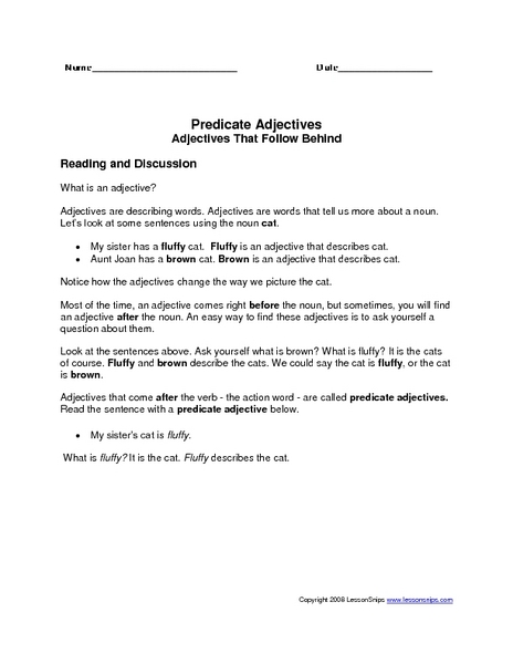 Worksheets Predicate Adjective Worksheet predicate adjectives 3rd 4th grade worksheet lesson planet