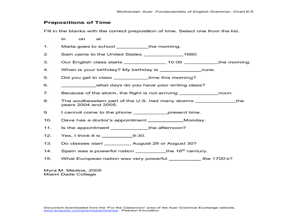 worksheet Esl Preposition Worksheets prepositions of time worksheet garciniapremiums 4th 7th grade lesson planet