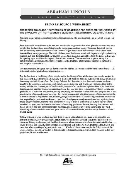 Printables Frederick Douglass Worksheet primary source worksheet frederick douglass of gratitude for 8th 11th grade worksheet