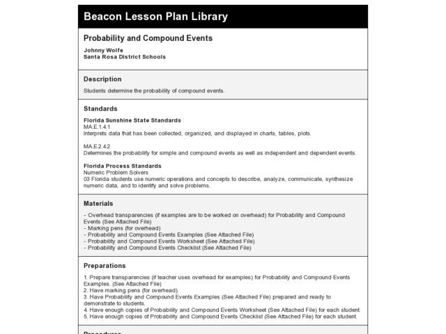 Probability And Compound Events 9th 12th Grade Lesson Plan Probability And Compound Events 9th 12th Grade Lesson Plan Planet