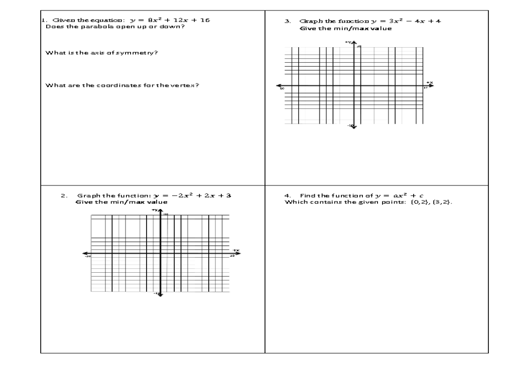 worksheet Parabola Worksheet properties of a parabola 8th 10th grade worksheet lesson planet