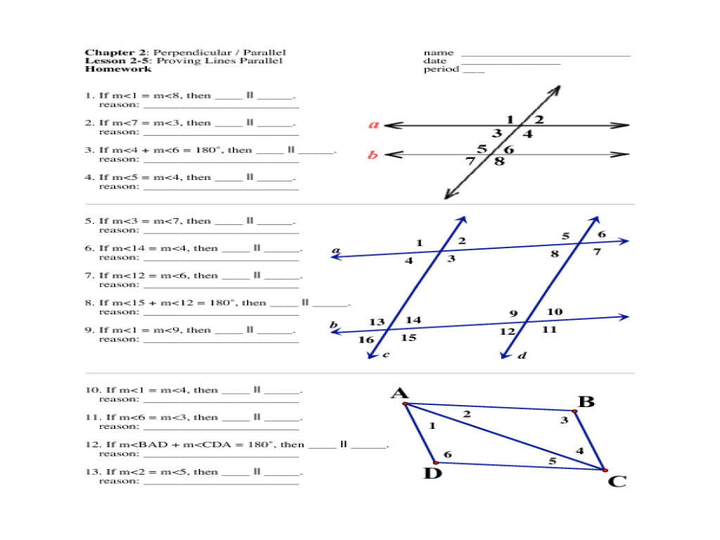 worksheet Proving Lines Parallel Worksheet proving lines parallel homework 9th 12th grade worksheet lesson planet