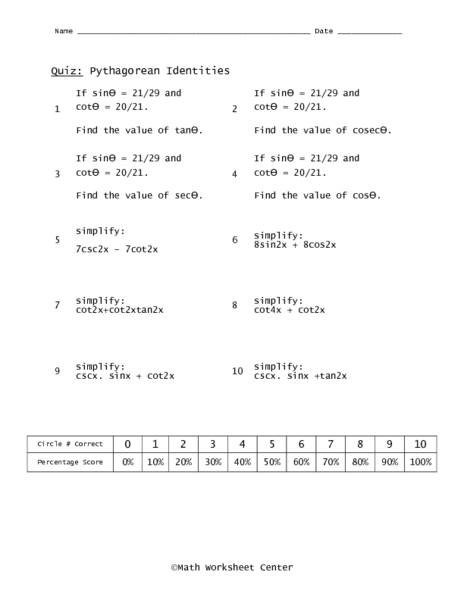 Worksheets Pythagorean Identities Worksheet pythagorean identities 11th grade worksheet lesson planet
