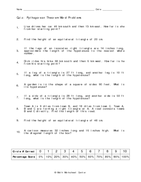 Printables Pythagorean Theorem Word Problems Worksheet pythagorean theorem word problems 10th grade worksheet lesson planet