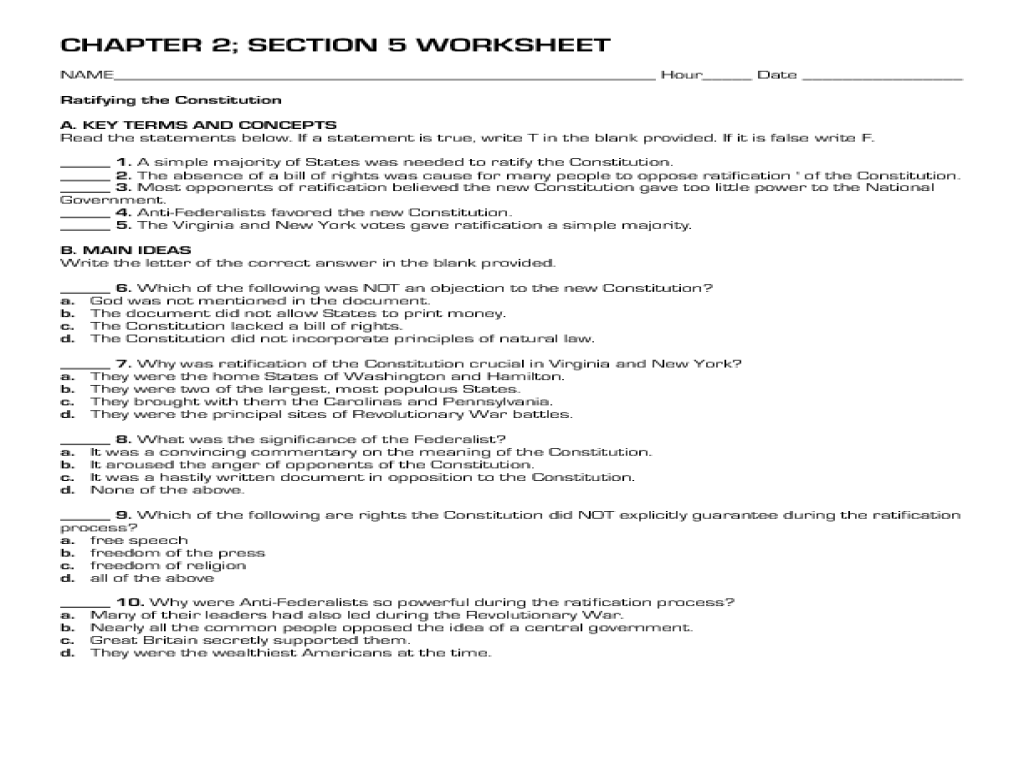 Constitutional Principles Worksheet Answers