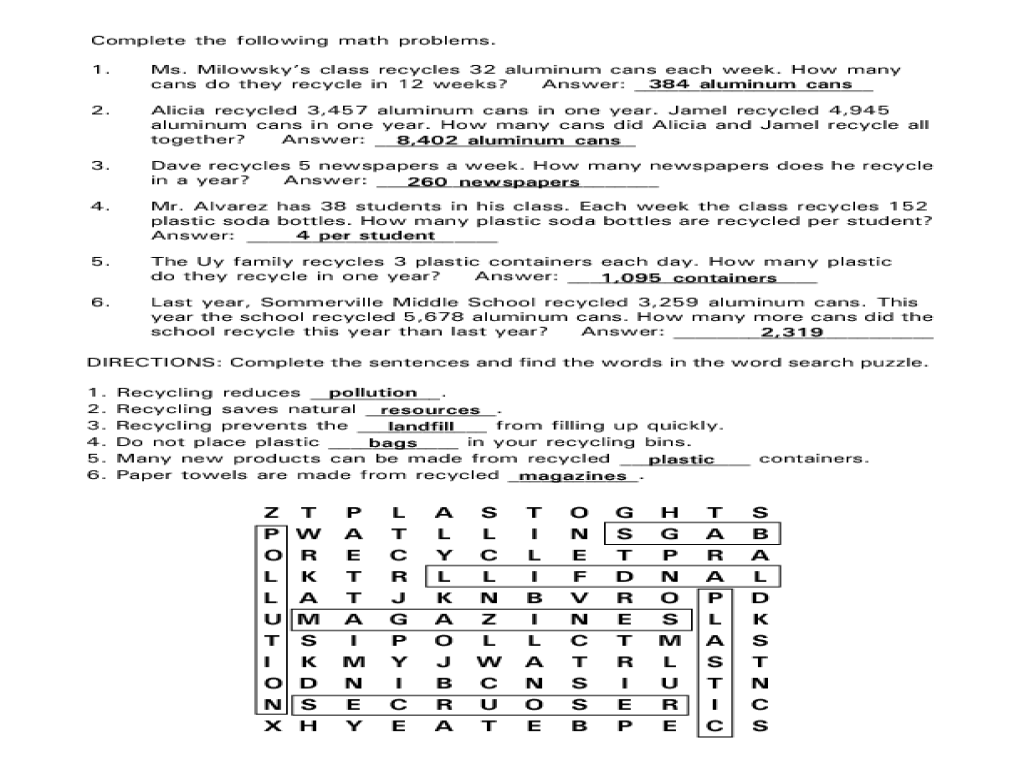 worksheet Recycling Worksheets recycling activity sheet 4th 5th grade worksheet lesson planet