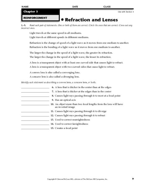 Worksheets Refraction Worksheet reflection and refraction worksheet termolak sharebrowse
