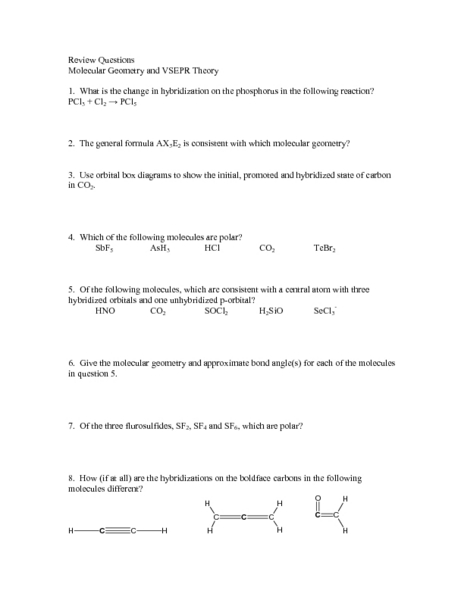 Worksheets Vsepr Theory Worksheet review questions molecular geometry and vsepr theory higher ed worksheet lesson planet