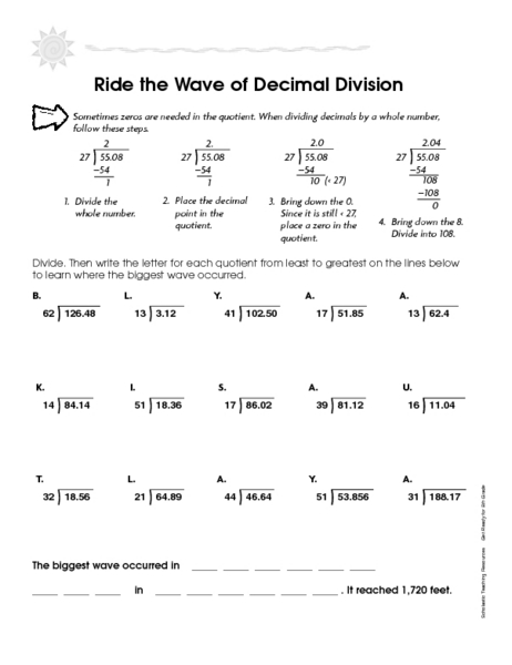 Worksheet Decimal Division Worksheets 4th grade decimal division worksheets intrepidpath 5th for kids