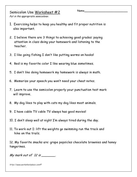 Worksheets Semicolon Worksheets semicolon 2 4th 6th grade worksheet lesson planet