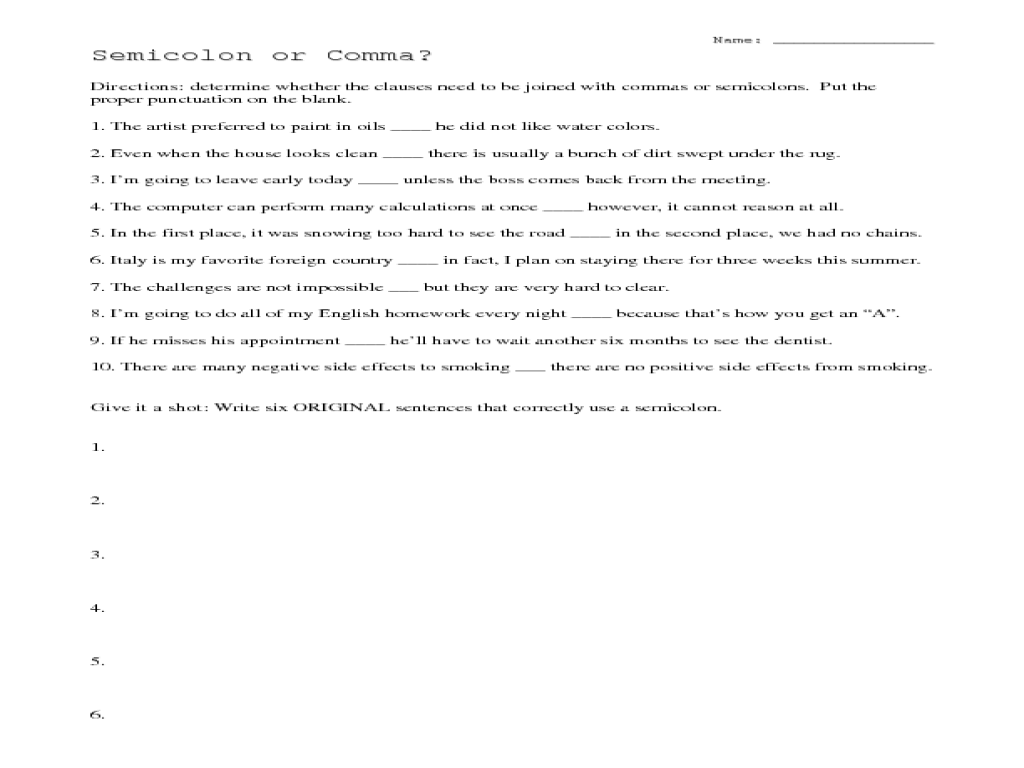 Workbooks semi colon worksheets : Comma Quiz Worksheet Free Worksheets Library | Download and Print ...