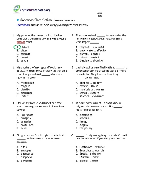 Printables Sat Worksheets sat sentence completion worksheets syndeomedia