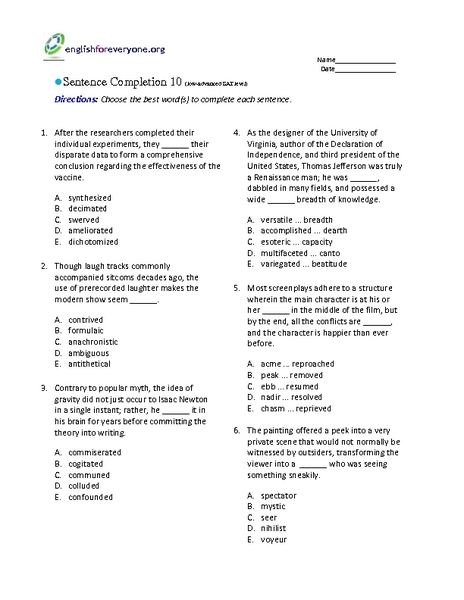 Printables Sat Worksheets sat sentence completion worksheets syndeomedia