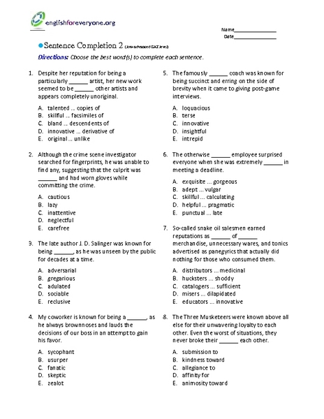 Worksheets Sat Worksheets collection of sat worksheets bloggakuten sentence completion syndeomedia