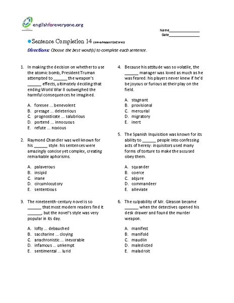 Printables Sat Worksheets sat sentence completion worksheets syndeomedia