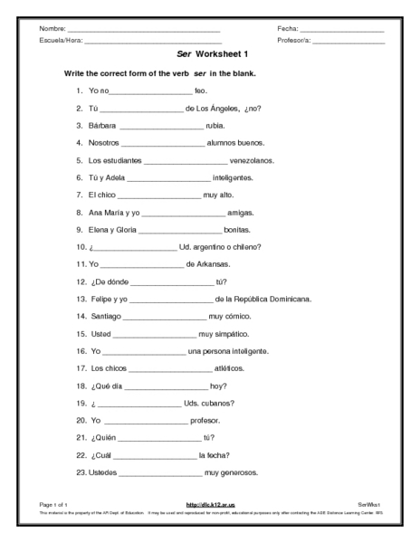 Printables Ser Vs Estar Worksheet ser and estar practice worksheets davezan vs worksheet template