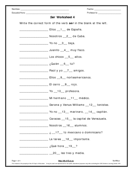 Worksheets Ser Y Estar Worksheet ser worksheet 4 6th 8th grade lesson planet