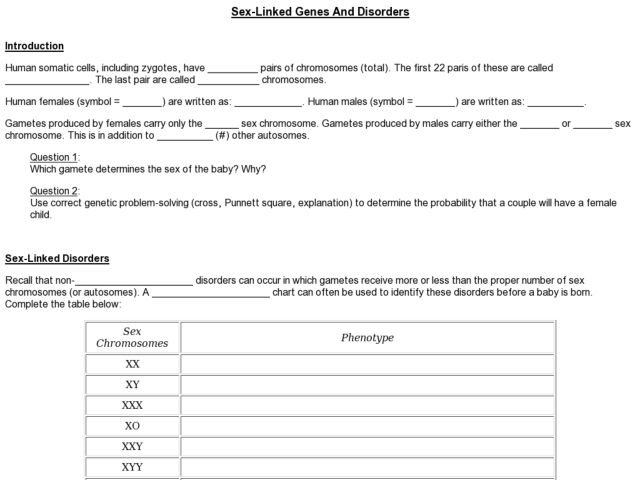Printables Genetic Disorders Worksheet sex linked genes and disorders 9th higher ed worksheet lesson planet