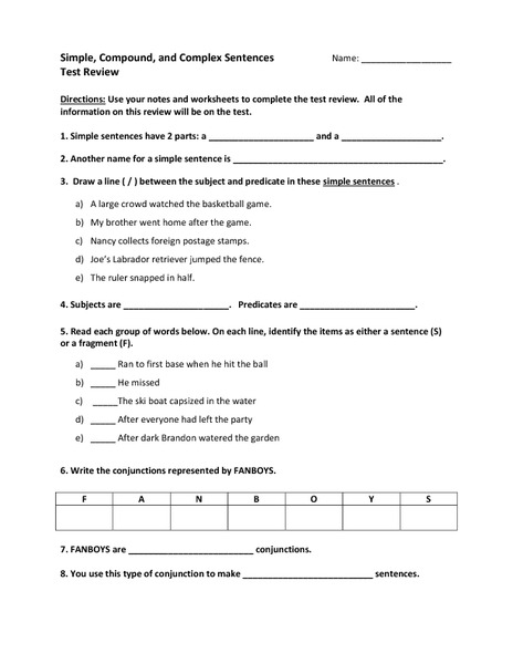 Worksheets Simple Compound Complex And Compound-complex Sentences Worksheet simple compound and complex sentences 5th 9th grade worksheet lesson planet