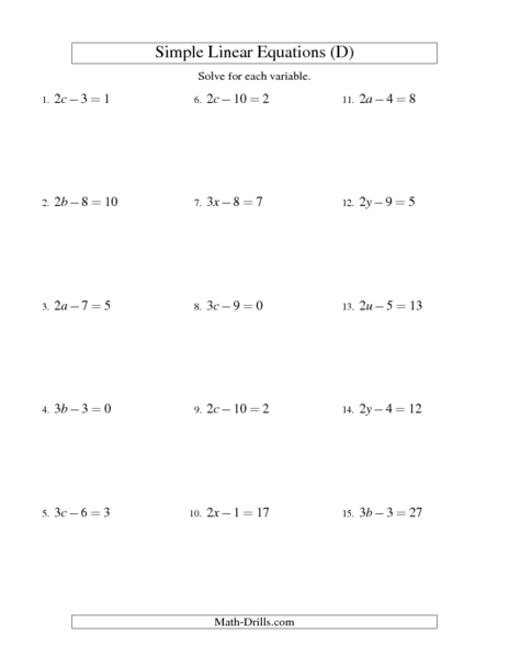 Worksheet Simple Linear Equations Worksheet simple linear equations d 5th 8th grade worksheet lesson planet