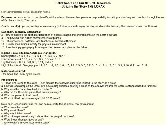 Printables Student Worksheet To Accompany The Lorax student worksheet to accompany the lorax intrepidpath solid waste and our natural resources utilizing story