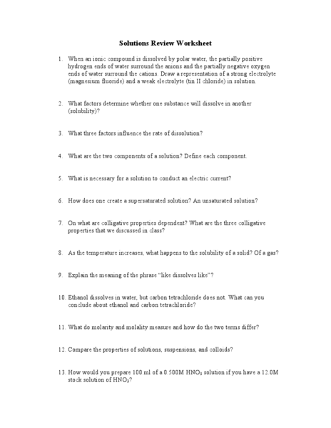 Printables Chemistry Review Worksheet chemistry solutions review worksheet answers templates and ap page