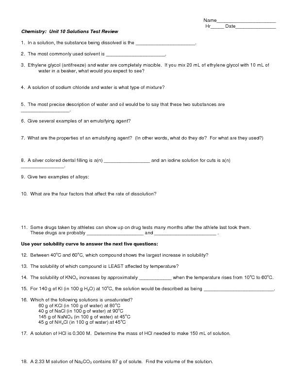 Worksheets Chemistry Review Worksheet solutions review worksheet answers chemistry intrepidpath water properties worksheets