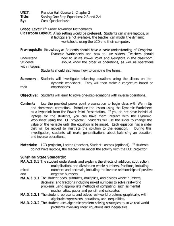 One Step Equations Activities Talkchannels Solving One Step Equation 9th 11th Grade Lesson Plan Planet