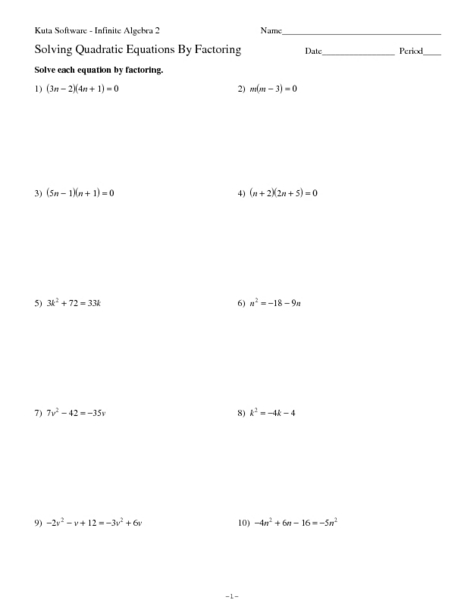 Printables Solving Quadratic Equations Worksheet solving quadratics by factoring worksheet davezan to solve quadratic equations davezan