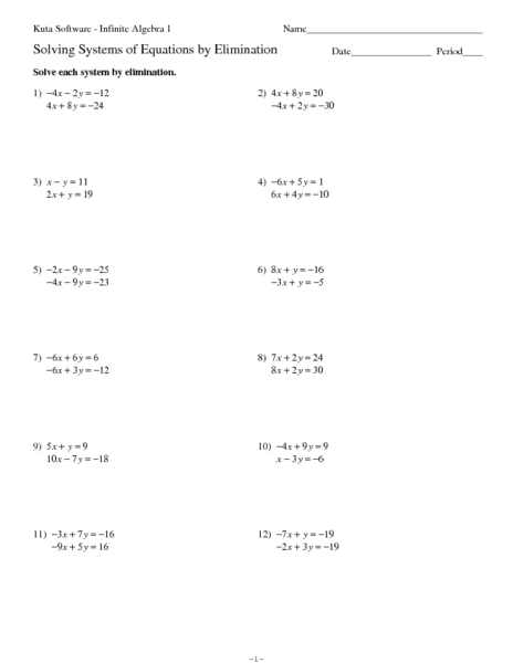 Printables Solving Systems By Elimination Worksheet solve by elimination worksheet davezan solving systems of equation 9th 10th grade