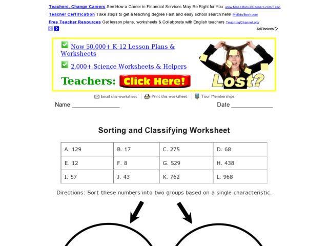 Worksheets Classifying Numbers Worksheet sorting and classifying numbers 3rd 4th grade worksheet lesson planet